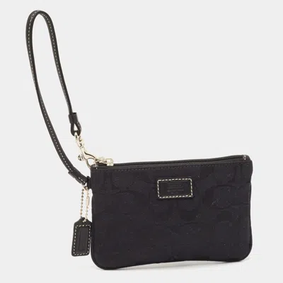 Coach Black Signature Canvas And Leather Wristlet Clutch