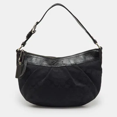Coach Black Signature Canvas And Patent Leather Pleated Hobo