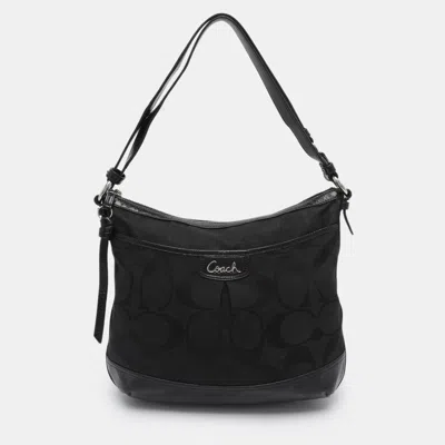 Pre-owned Coach Black Signature Canvas And Patent Leather Shoulder Bag