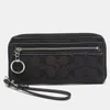 Coach Black Signature Canvas And Patent Leather Wristlet Wallet In Black
