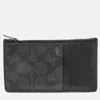 Coach Black Signature Coated Canvas And Leather Zip Card Case In Black