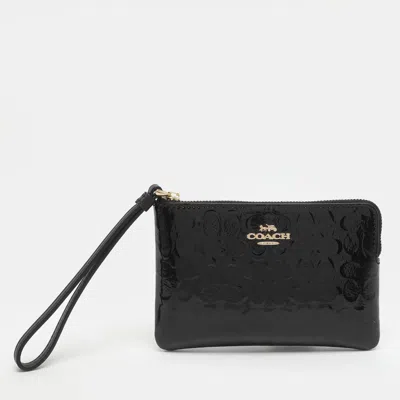 Coach Black Signature Debossed Patent Leather Wristlet