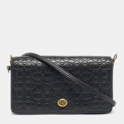 Pre-owned Coach Black Signature Embossed Leather Dinky Crossbody Bag