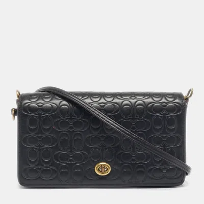 Coach Black Signature Embossed Leather Dinky Crossbody Bag