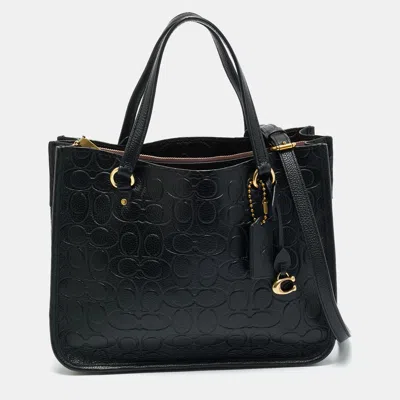 Pre-owned Coach Black Signature Embossed Leather Tyler Carryall Tote