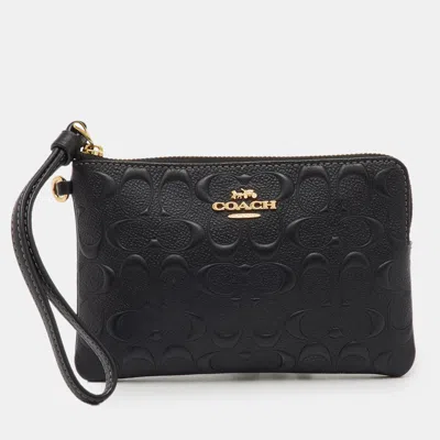 Coach Black Signature Embossed Leather Zip Wristlet