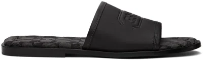 Coach Monogram-jacquard Leather Slides In Black