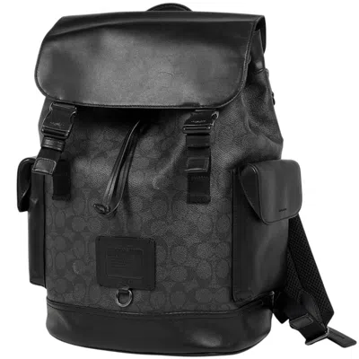 Pre-owned Coach Black Signature Line Coated Canvas Leather Backpack ()