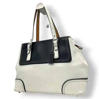 Pre-owned Coach Black White Leather Handbag Tote Bag () In Multi