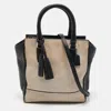 Coach Black/beige Leather Tassel Tote In Pattern