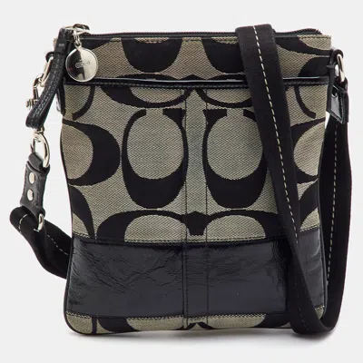 Pre-owned Coach Black/beige Signature Canvas And Patent Leather Crossbody Bag