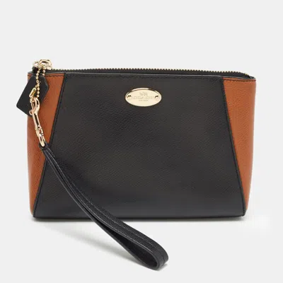 Pre-owned Coach Black/brown Leather Morgan Wristlet Clutch