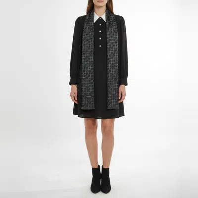 Pre-owned Coach Black/grey Jacquard Monogram Fringed Stole