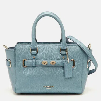 Coach Blake Carryall Mini Metallic Blue Leather Crossbody Tote