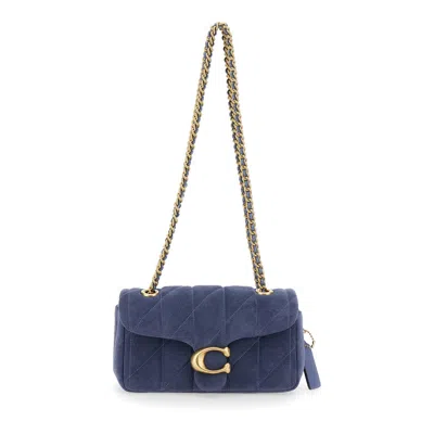 Coach Blue Crossbody Bag With Chain Handles And Logo Plate On The Front Suede For Women Blu