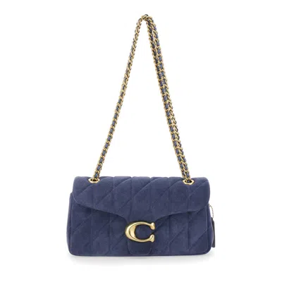 Coach Blue Crossbody Bag With Chain Handles And Logo Plate On The Front Suede For Women Blu