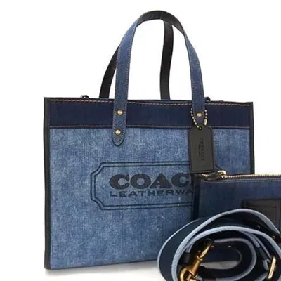 Pre-owned Coach Blue Denim Leather Handbag Shoulder Bag Tote Bag ()