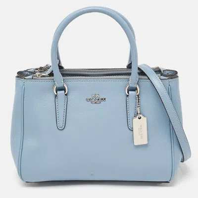 Pre-owned Coach Blue Leather Mini Surrey Carryall Tote