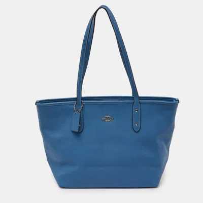 Coach Blue Leather Shopper Tote