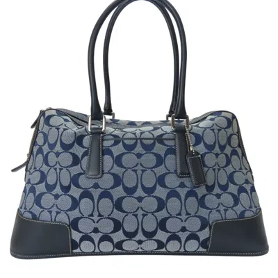 Pre-owned Coach Blue Navy Canvas Leather Handbag () In Multi
