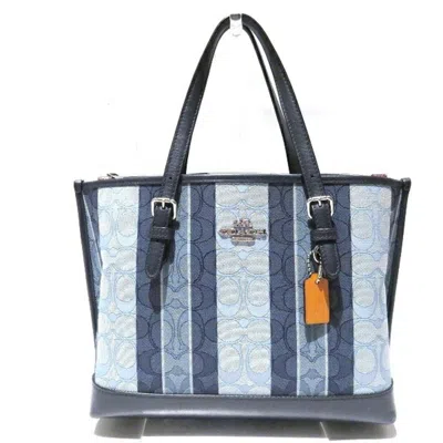Pre-owned Coach Blue Navy Canvas Leather Handbag Tote Bag ()