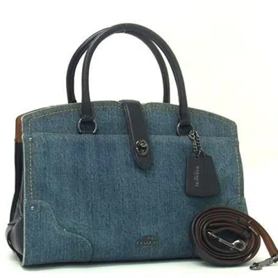 Pre-owned Coach Blue Navy Denim Leather Handbag Shoulder Bag Tote Bag ()