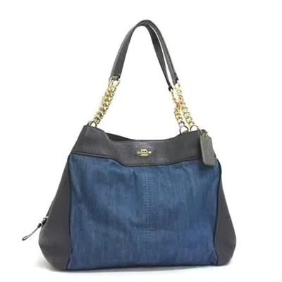Pre-owned Coach Blue Navy Denim Leather Handbag Shoulder Bag Tote Bag ()