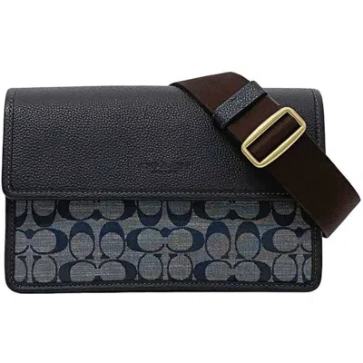 Pre-owned Coach Blue Navy Leather Canvas Shoulder Bag () In Multi