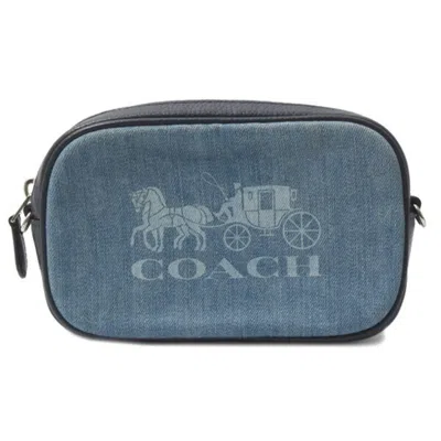 Pre-owned Coach Blue Navy Pink Denim Leather Shoulder Bag Sling Bag ()