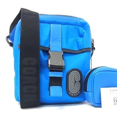 Pre-owned Coach Blue Nylon Leather Handbag Pouch Shoulder Bag Tote Bag () In Multi