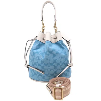 Pre-owned Coach Blue White Canvas Leather Shoulder Bag () In Multi