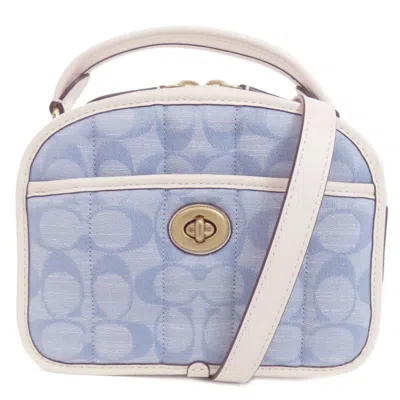 Pre-owned Coach Blue White Denim Leather Handbag ()