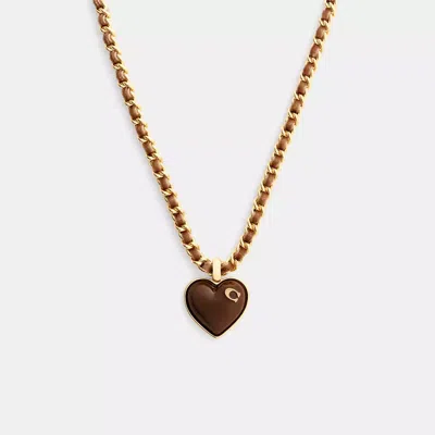 Coach Bold Signature Heart Mixed Chain Necklace In Brown