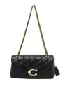 Coach Tabby 26 Black Quilted Crossbody Bag With Chain-link Leather Shoulder Straps And Logo Plaque On The  In Black
