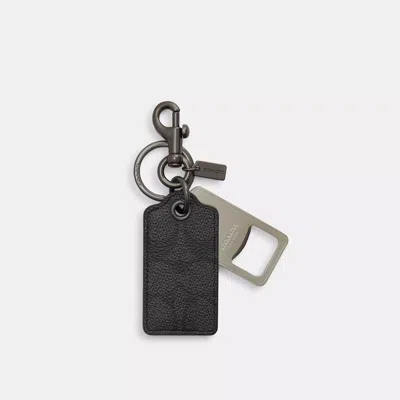 Coach Bottle Opener Key Fob In Signature Canvas In Black