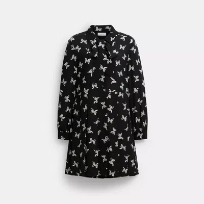 Coach Bow Print Silk Dress In Black