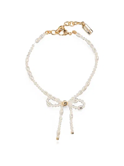 Coach Bow-detail Faux-pearl Bracelet In Transparent