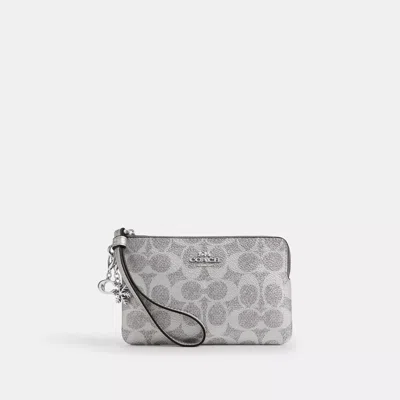 Coach Boxed Corner Zip Wristlet In Signature Canvas With Charms In Gray
