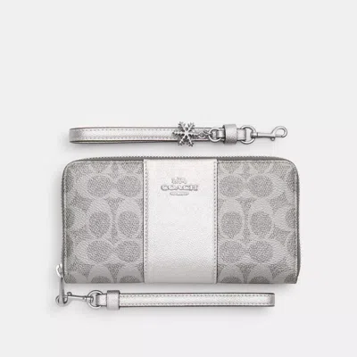 Coach Boxed Long Zip Around Wallet In Signature Canvas In Gray