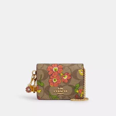Coach Boxed Mini Wallet On A Chain In Signature Canvas With Floral Print In Beige