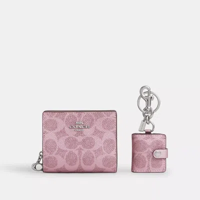 Coach Boxed Snap Wallet And Picture Frame Charm In Signature Canvas In Pink