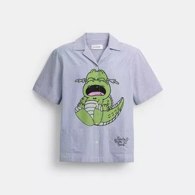 Coach Brain Dead Darby Dino Short Sleeve Button Up Shirt In Blue