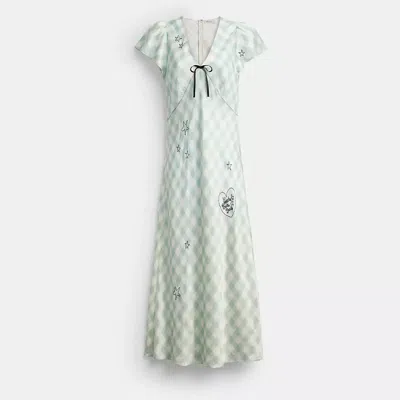 Coach Brain Dead Embroidered Gingham Dress In Green
