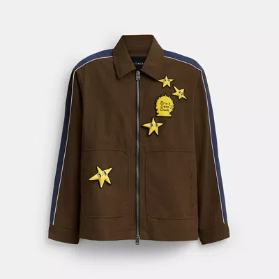 Coach Brain Dead Nylon Racer Jacket In Recycled Polyamide In Brown