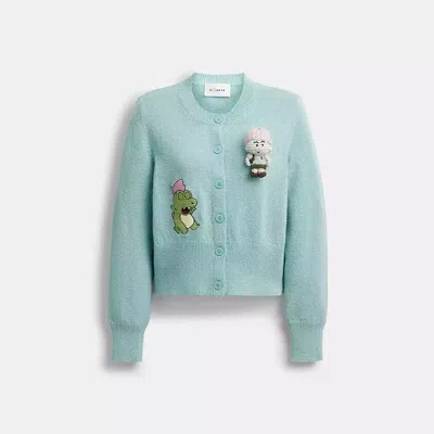 Coach Brain Dead Plush Character Cardigan In Organic Cotton In Green