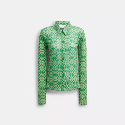 Coach Brain Dead Printed Mesh Button Up Shirt In Green