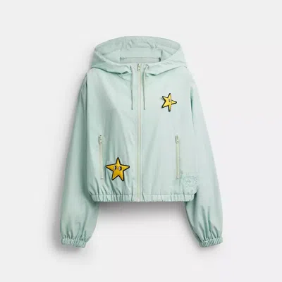 Coach Brain Dead Star Cropped Windbreaker In Recycled Polyamide In Green