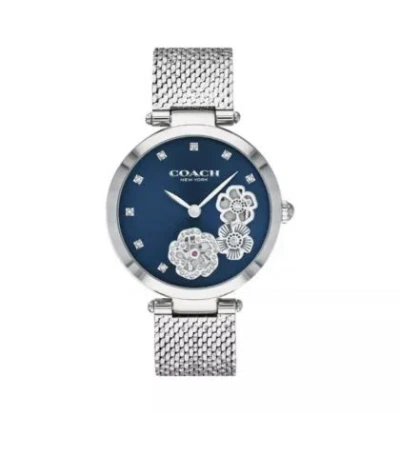 Pre-owned Coach Brand  Park Women's Crystal Markers Silver Mesh Strap Watch 14503567