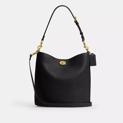 Coach Willow Soft Leather Bucket Bag In Brass/black