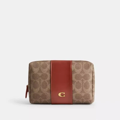 Coach Essential Cosmetic Pouch In Signature Canvas In Brass/tan/rust